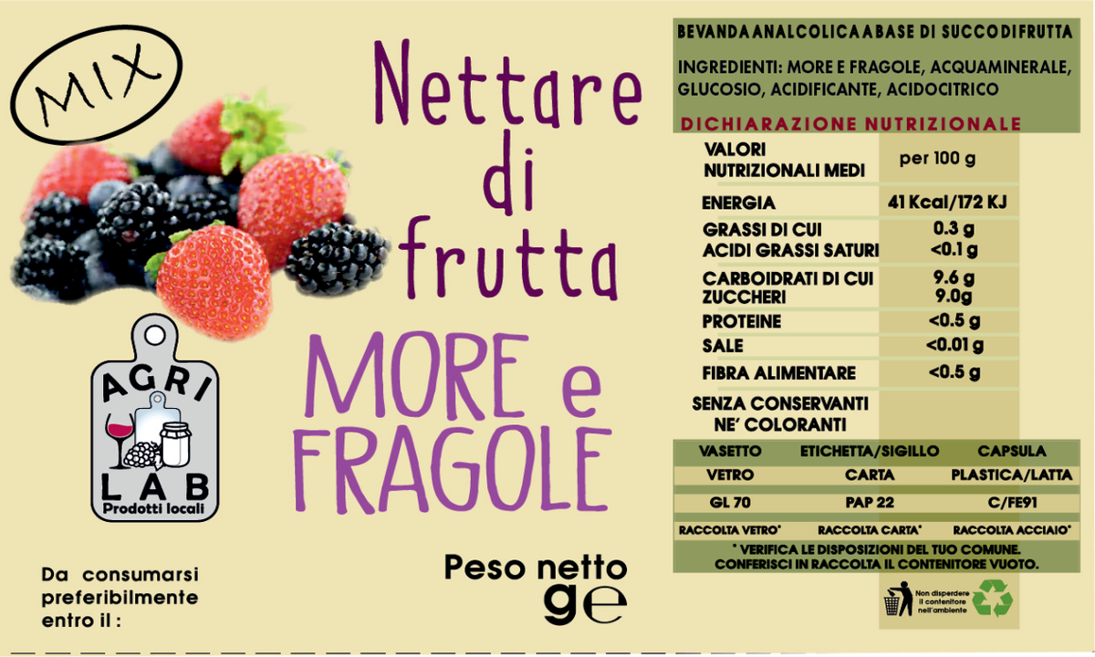 Nettare di frutta MORE e FRAGOLE - etichetta