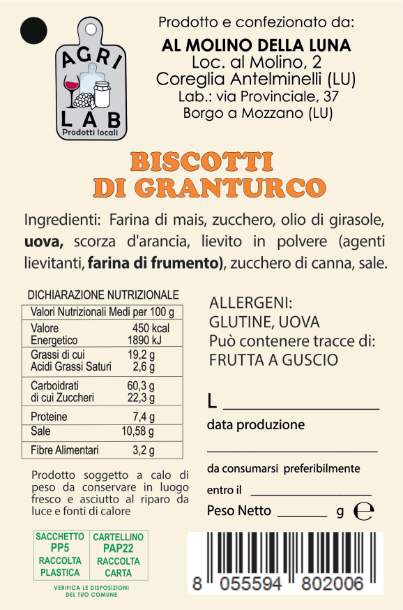 Biscotti di Granturco - etichetta
